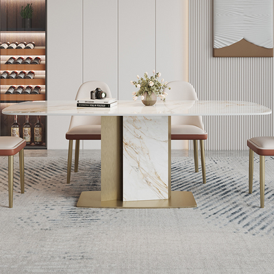 Spinea Silver and White Slate Dining Table 55.12"D