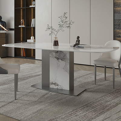 Spinea Silver and White Slate Dining Table 55.12"D