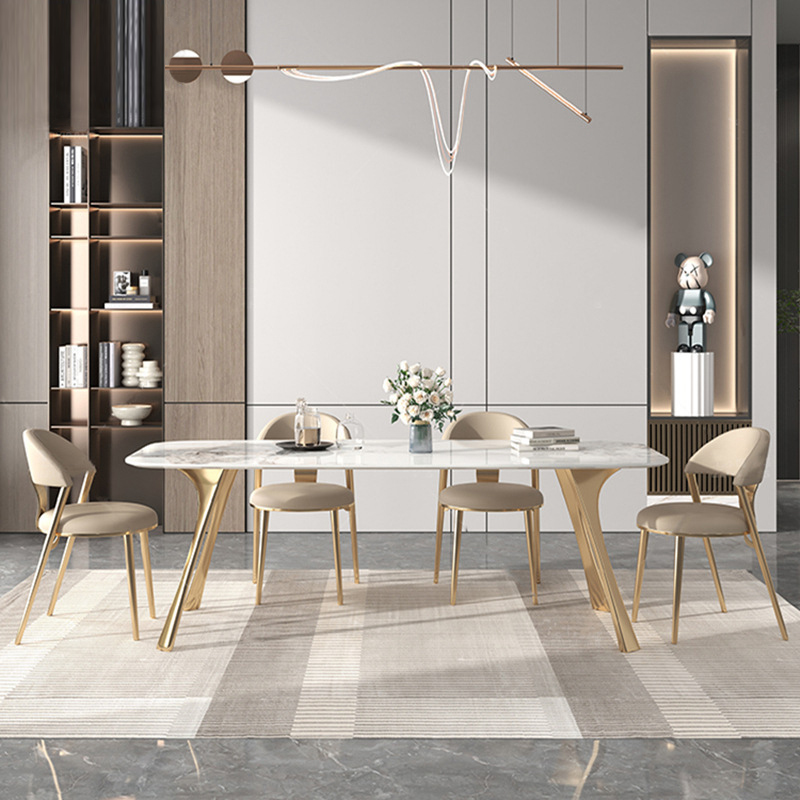 Spinea White and Gold Slate Dining Table 55.12"D