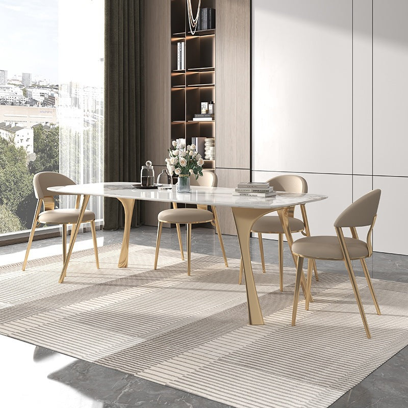 Spinea White and Gold Slate Dining Table 55.12"D