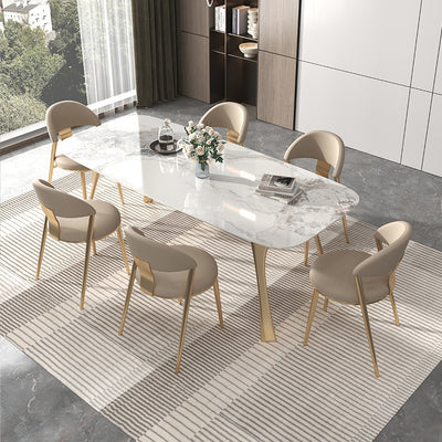 Spinea White and Gold Slate Dining Table 55.12"D