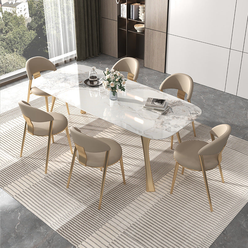 Spinea White and Gold Slate Dining Table 55.12"D