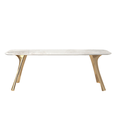 Spinea White and Gold Slate Dining Table 55.12"D