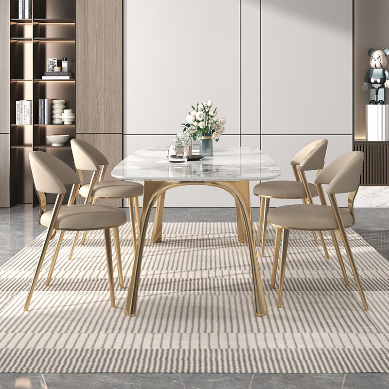 Spinea White and Gold Slate Dining Table 55.12"D