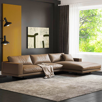 Rovigo Khaki Leather Sofa 118.11"D (Left Lounge)
