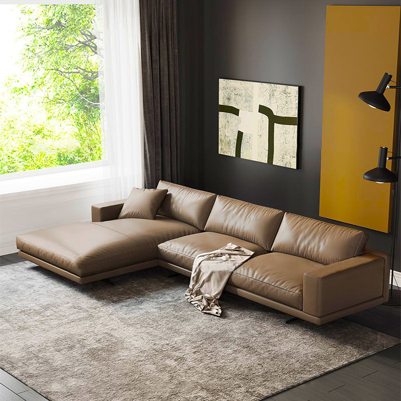 Rovigo Khaki Leather Sofa 118.11"D (Left Lounge)