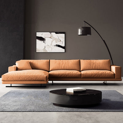 Rovigo Khaki Leather Sofa 118.11"D (Left Lounge)