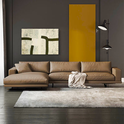 Rovigo Khaki Leather Sofa 118.11"D (Left Lounge)