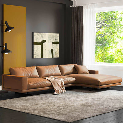 Rovigo Khaki Leather Sofa 118.11"D (Left Lounge)