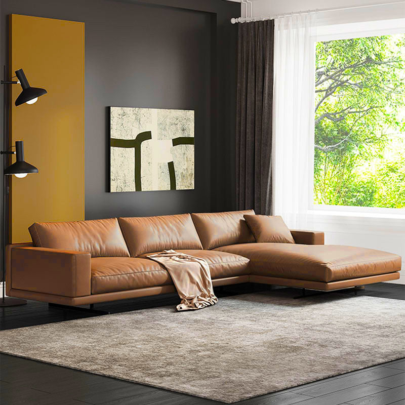 Rovigo Khaki Leather Sofa 118.11"D (Left Lounge)