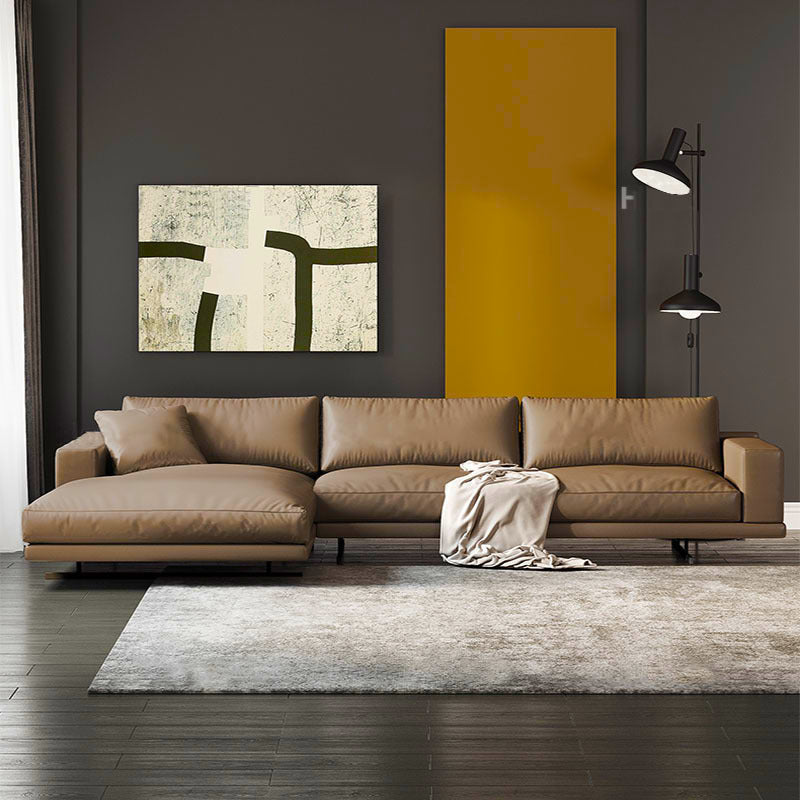 Rovigo Khaki Leather Sofa 118.11"D (Left Lounge)