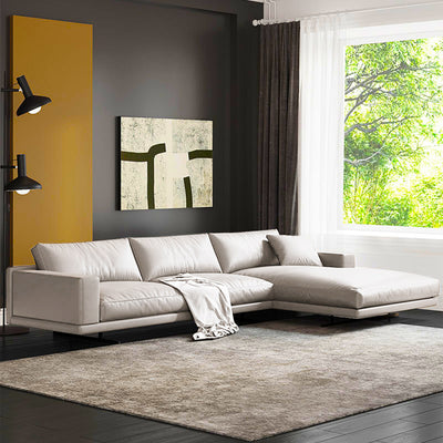 Rovigo Khaki Leather Sofa 118.11"D (Left Lounge)