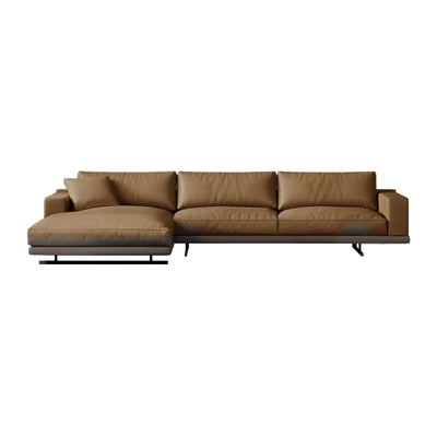 Rovigo Khaki Leather Sofa 118.11"D (Left Lounge)
