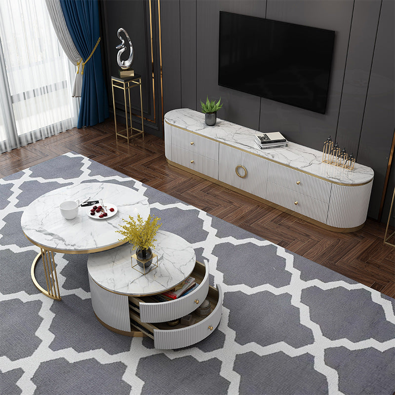 Imperia White Marble Coffee Tables 31.5"D+27.55"D