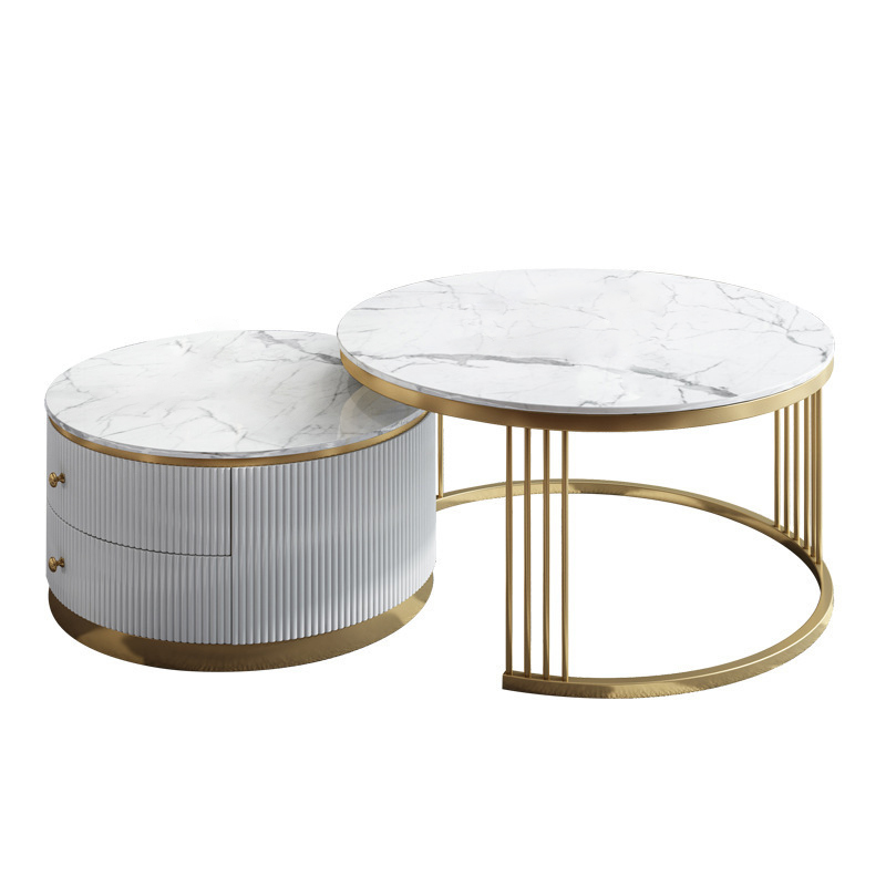 Imperia White Marble Coffee Tables 31.5"D+27.55"D