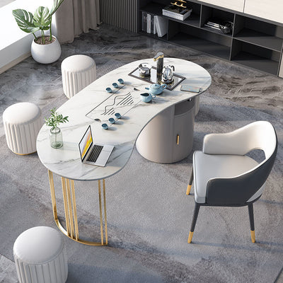 Faenza White Slate Dining Table with Tea Tray 55.12"D