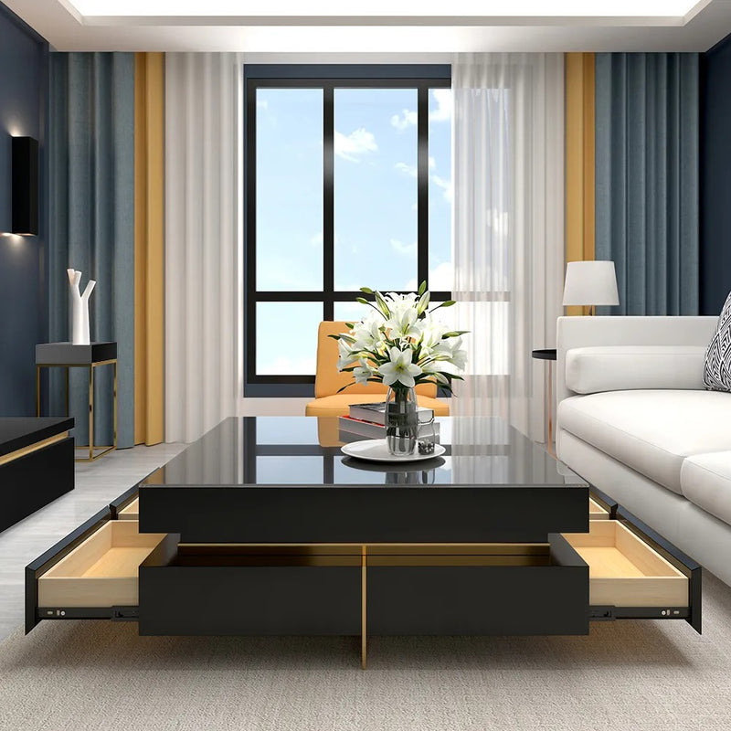 Imperia Black Tempered Glass Coffee Table 43.31"D