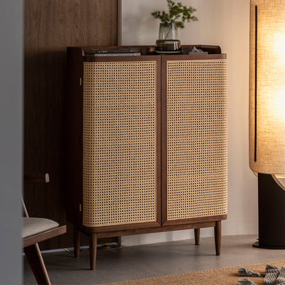 Trieste Wood Rattan and Solid Wood Shoe Storage 31.50"D