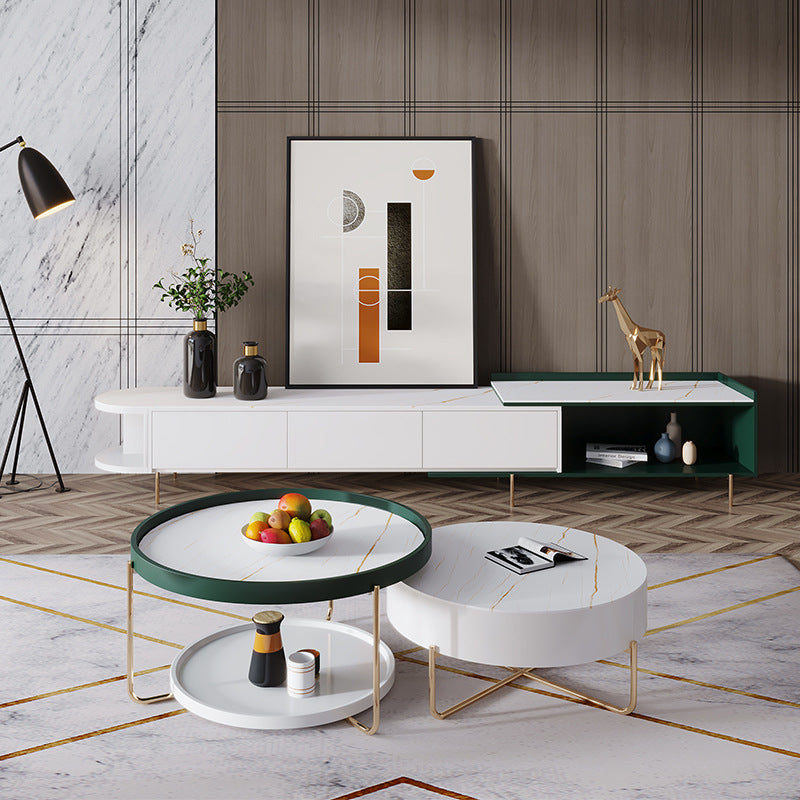 Arzachena White and Green Slate TV Stand 73.22"D-111.02"D