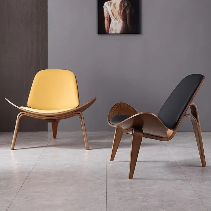 Vibo Valentia Beige Leather and Solid wood  Lounge Chair 35.04"D