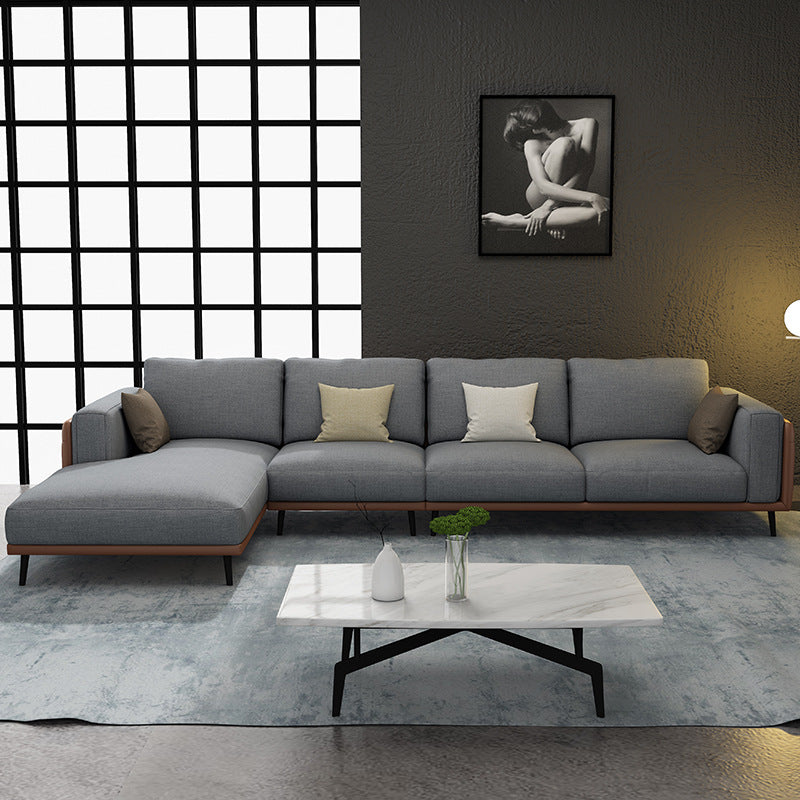 Saronno Beige and Coffee Leather Sectional 99.21"D + 65.75"D