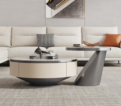 Liguria White and Gold Slate Coffee Table 23.62"D+35.43"D