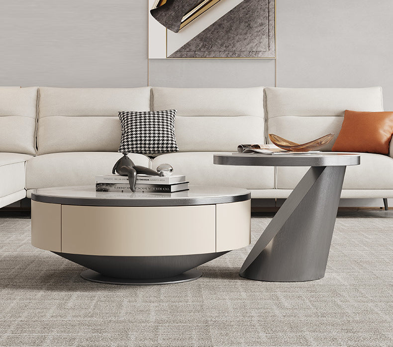 Liguria White and Gold Slate Coffee Table 23.62"D+35.43"D
