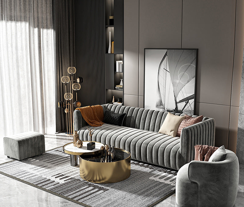 Belluno Grey Velvet Cloth Double Sofa 94.65"D