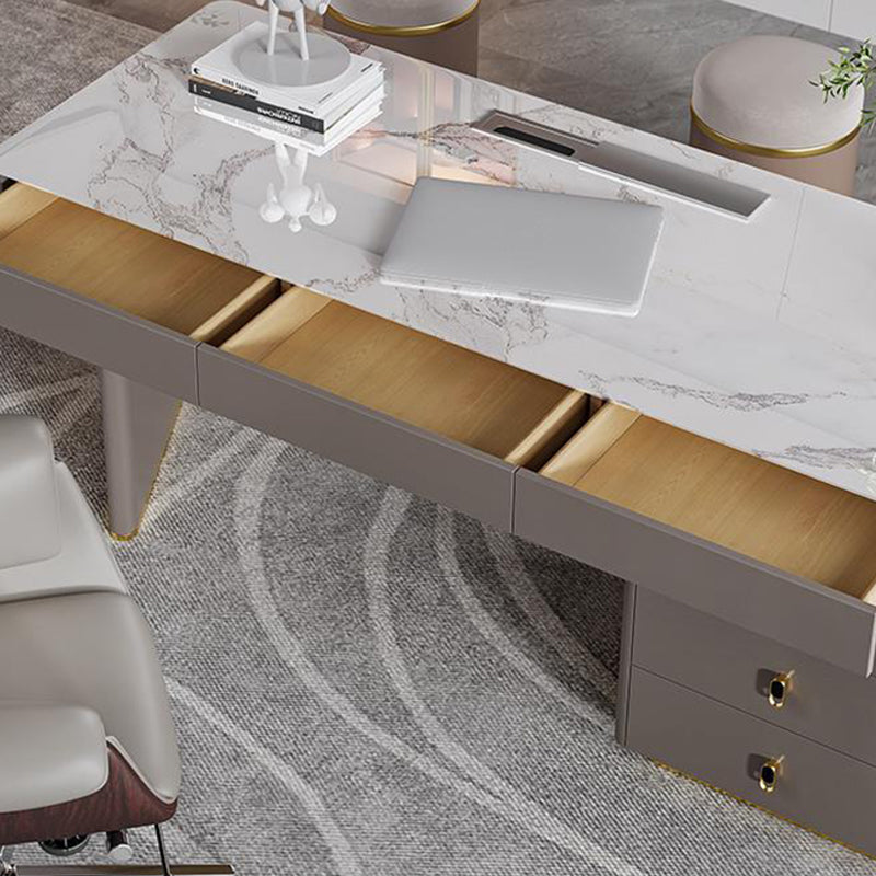 Caltanissett White and Grey Slate Desk 55.12"D