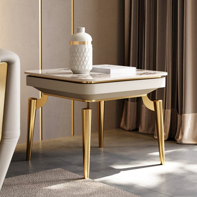 Liguria White Slate Side Table 23.62"D
