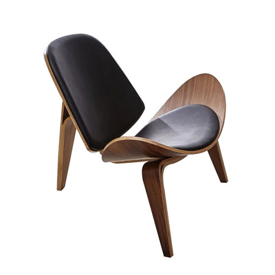 Vibo Valentia Beige Leather and Solid wood  Lounge Chair 35.04"D