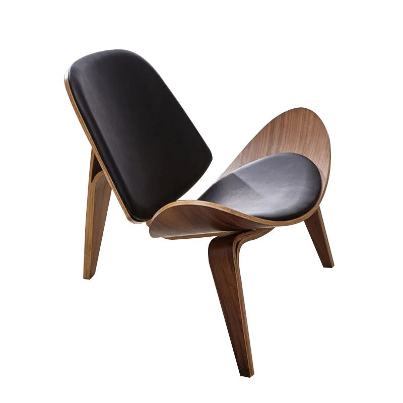 Vibo Valentia Beige Leather and Solid wood  Lounge Chair 35.04"D