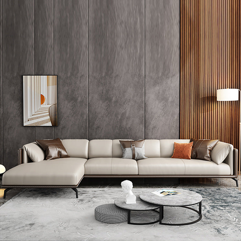 Saronno Grey and Brown Leather Sectional 98.43"D+70.08"D