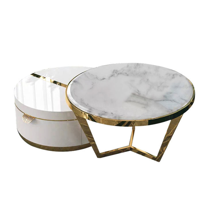Segrate White and Black Marble Coffee Table 31.50"D+27.55"D