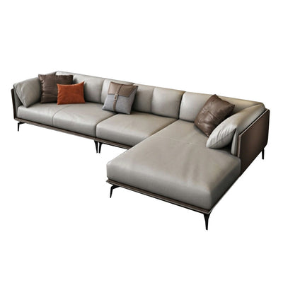 Saronno Grey and Brown Leather Sectional 98.43"D+70.08"D