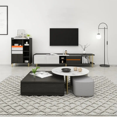 Turin Black and White Coffee Table with Two Sidetables 12.20"D