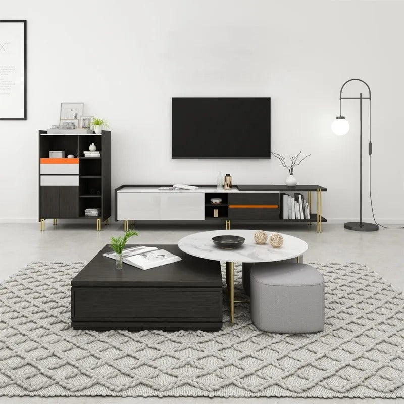 Turin Black and White Coffee Table with Two Sidetables 12.20"D