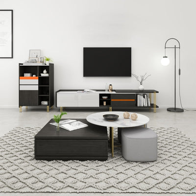 Turin Black and White Coffee Table with Two Sidetables 12.20"D