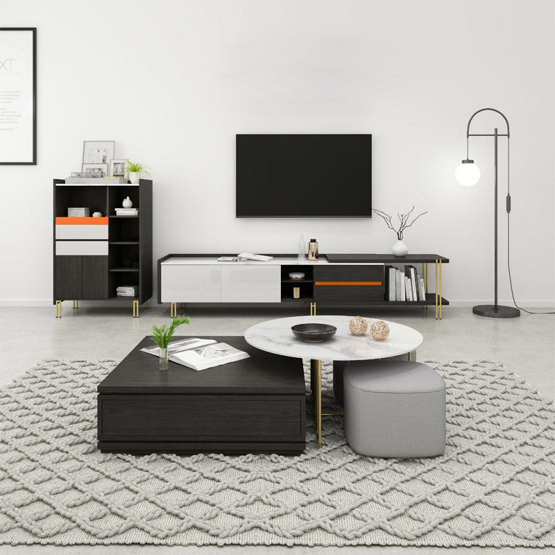 Turin Black and White Coffee Table with Two Sidetables 12.20"D