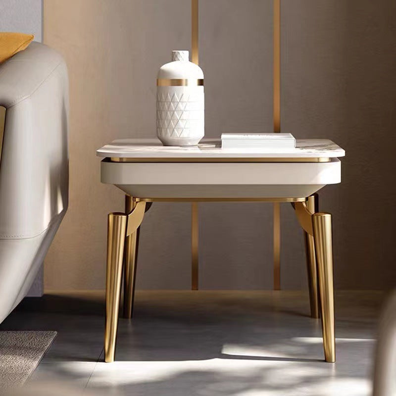 Liguria White Slate Side Table 23.62"D