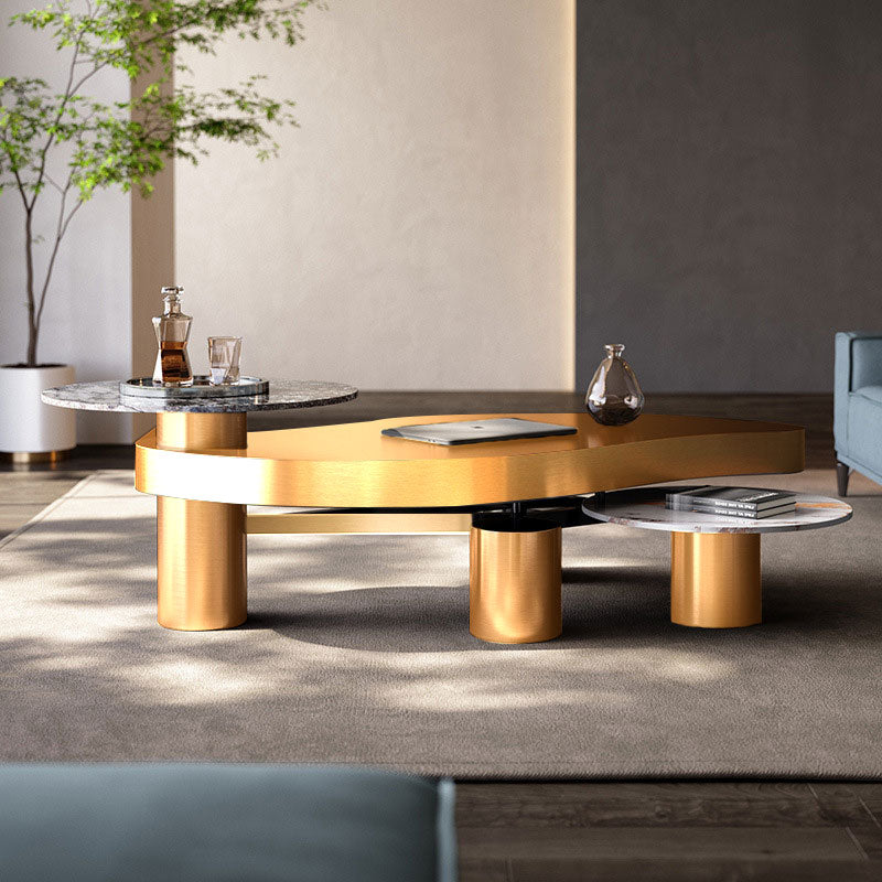 Schio White and Gold Solid Wood Coffee Table 70.87"D