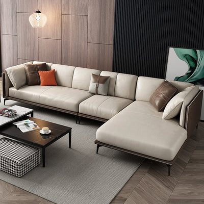 Saronno Grey and Brown Leather Sectional 98.43"D+70.08"D