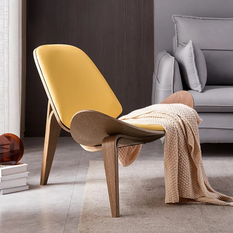 Vibo Valentia Beige Leather and Solid wood  Lounge Chair 35.04"D