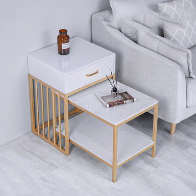 Altamura White Marble Side Tables 15.74"D+23.62"D