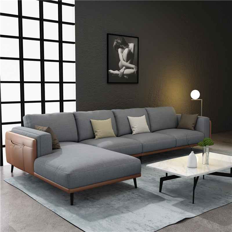 Saronno Beige and Coffee Leather Sectional 99.21"D + 65.75"D