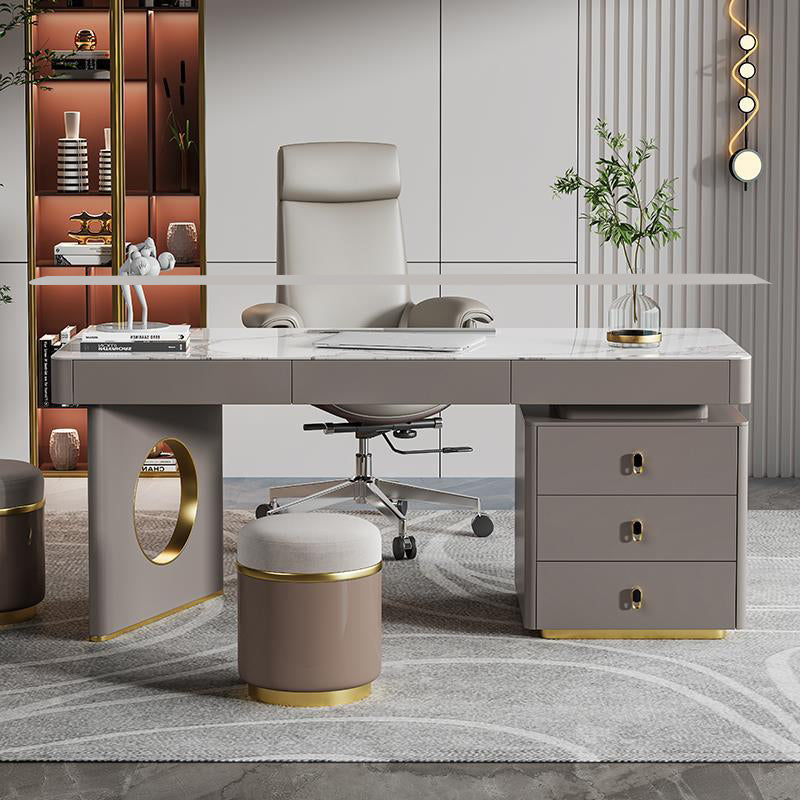 Caltanissett White and Grey Slate Desk 55.12"D