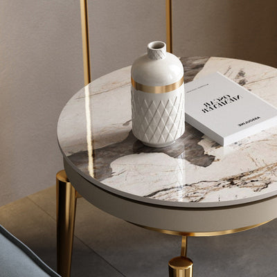 Liguria White Slate Side Table 23.62"D