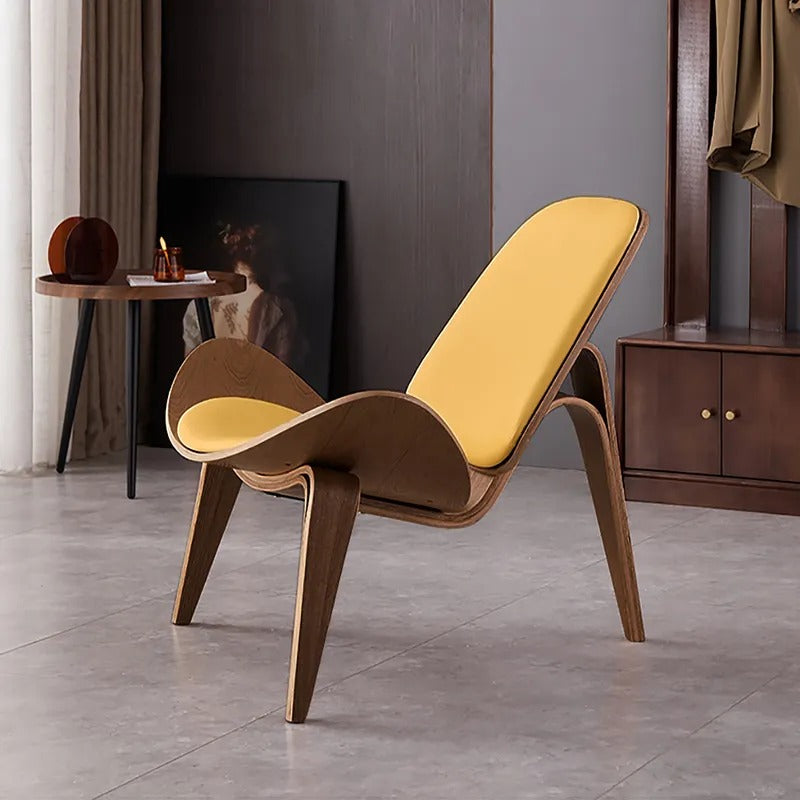 Vibo Valentia Beige Leather and Solid wood  Lounge Chair 35.04"D