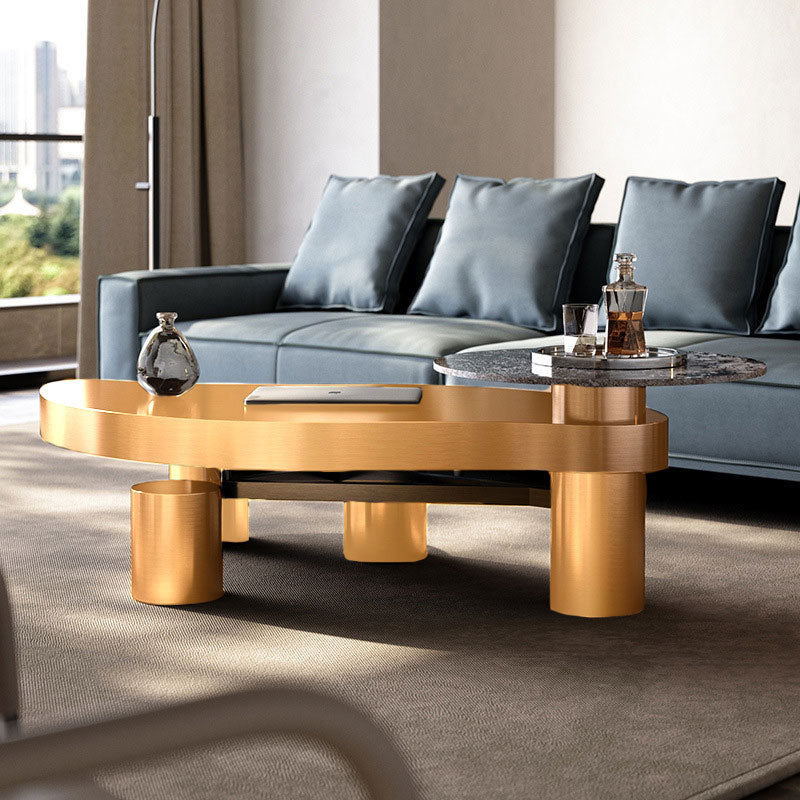 Schio White and Gold Solid Wood Coffee Table 70.87"D