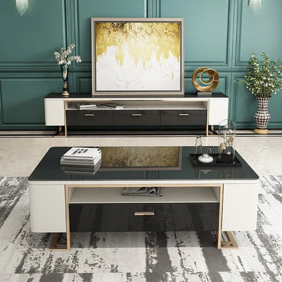 Elba Black and White Coffee Table with Glass Top 51.18"D